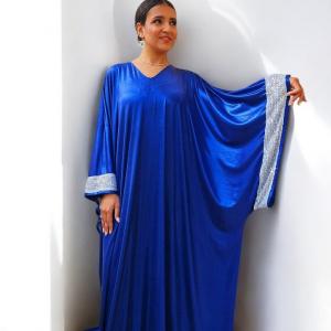 قُفطان جيرسيه ميتالك أزرق فري سايز | Blue Metallic Jersey Kaftan Free Size