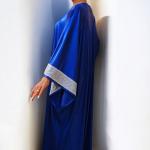 قُفطان جيرسيه ميتالك أزرق فري سايز | Blue Metallic Jersey Kaftan Free Size