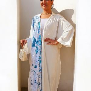 قُفطان كريب رويال فري سايز مع بايت قلاب | Crêpe Royal Kaftan Free Size with Flip Sequins