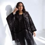 قُفطان قطيفة مُفرغة مع تل وباييت فري سايز | Velvet Cutout Kaftan with Tulle & Sequins Free Size