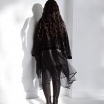 قُفطان قطيفة مُفرغة مع تل وباييت فري سايز | Velvet Cutout Kaftan with Tulle & Sequins Free Size